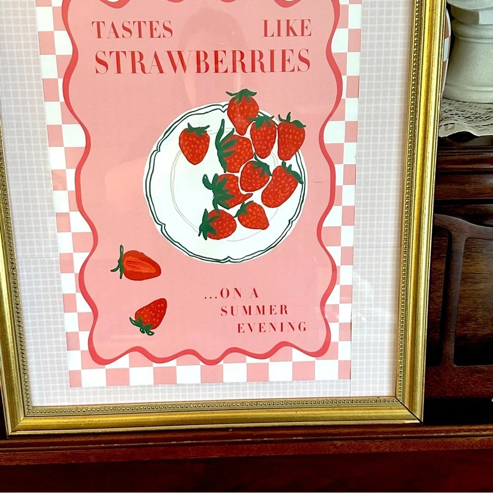 Tastes Like Strawberries on a Summer Evening Pink Retro Kitchen Art Canvas Print